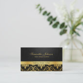 Professional Elegant Black and Gold Damask Business Card (Standing Front)