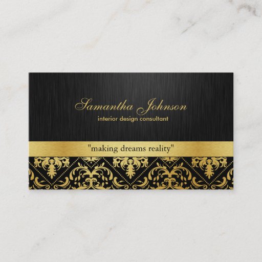 Customizable Professional Elegant Black and Gold Damask Business Card Templates