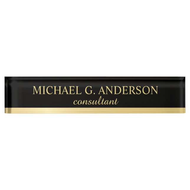 Professional Elegant Black and Gold Desk Name Plat Desk Name Plate (Front)