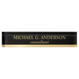 Professional Elegant Black and Gold Desk Name Plat Plate