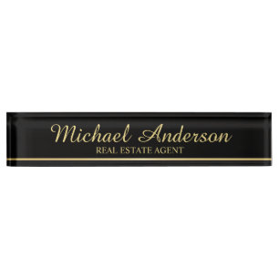 Professional Elegant Black and Gold Desk Name Plate
