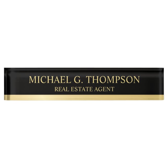 Professional Elegant Black and Gold Desk Name Plate (Front)