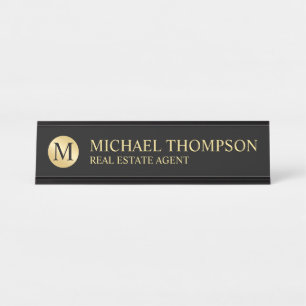 Professional Elegant Black and Gold Desk Name Plate