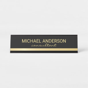 Professional Elegant Black and Gold Desk Name Plate