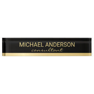 Professional Elegant Black and Gold Desk Name Plate