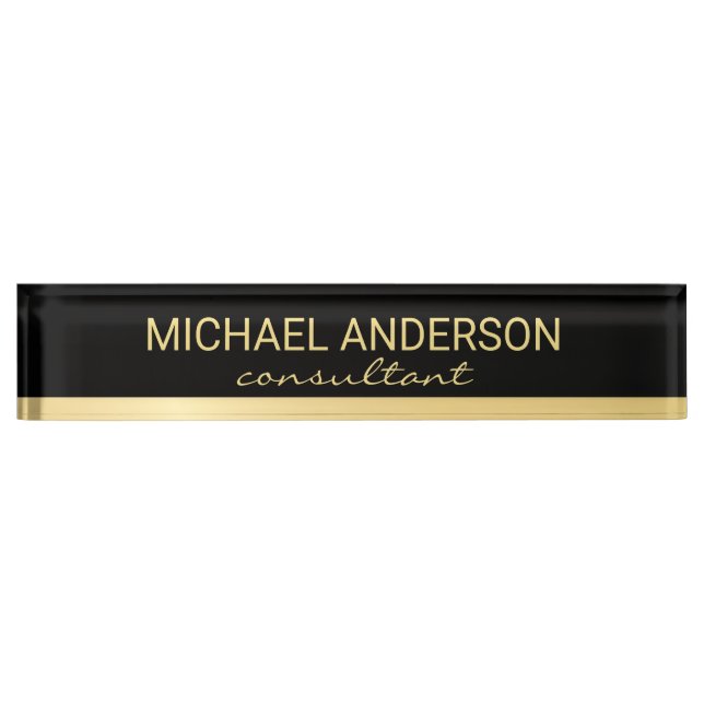 Professional Elegant Black and Gold Desk Name Plate (Front)