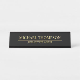 Professional Elegant Black and Gold Desk Name Plate