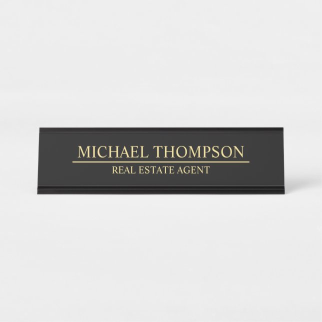 Professional Elegant Black and Gold Desk Name Plate (Front)