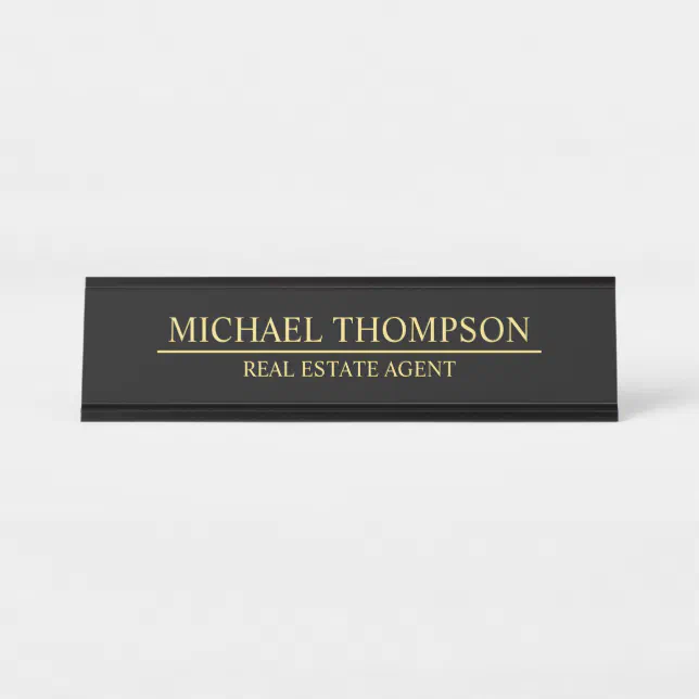 Professional Elegant Black and Gold Desk Name Plate | Zazzle