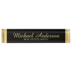 Professional Elegant Black and Gold Desk Name Plate