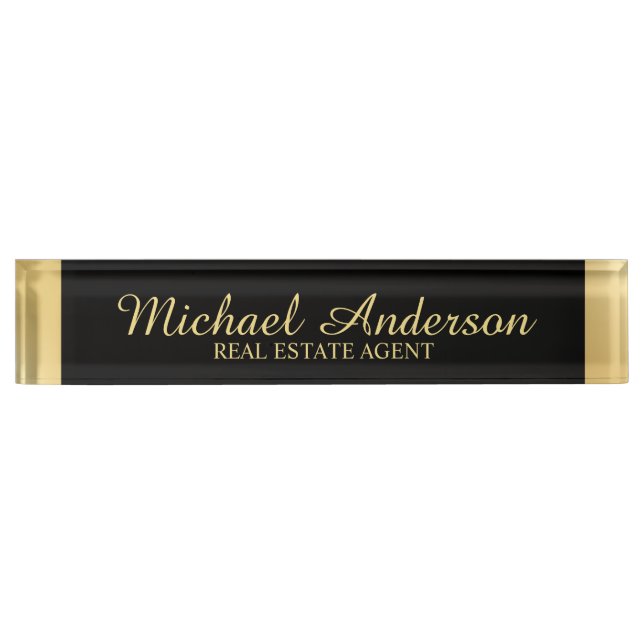 Professional Elegant Black and Gold Desk Name Plate (Front)