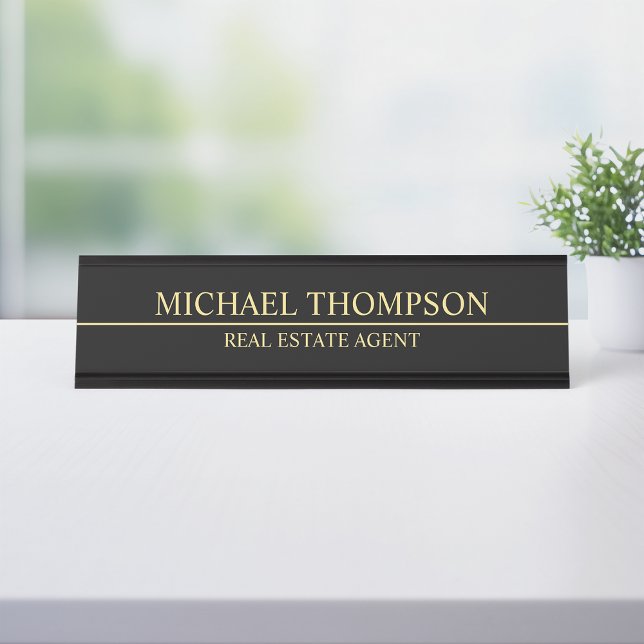Professional Elegant Black and Gold Desk Name Plate (Creator Uploaded)