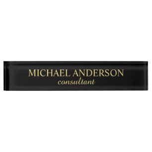 Professional Elegant Black and Gold Desk Name Plate