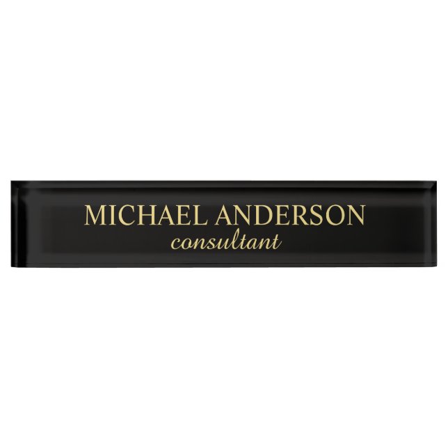 Professional Elegant Black and Gold Desk Name Plate (Front)