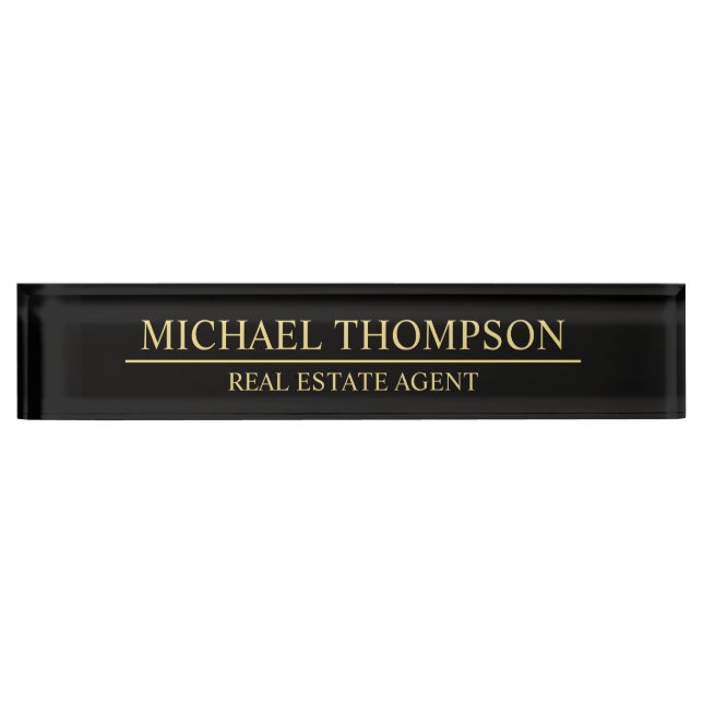 Professional Elegant Black and Gold Desk Name Plate (Front)
