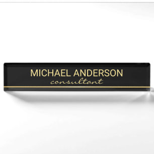 Professional Elegant Black and Gold Desk Name Plate
