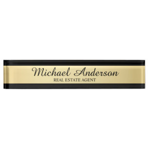 Professional Elegant Black and Gold Desk Name Plate