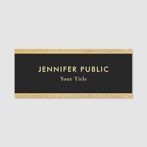 Professional Elegant Black And Gold Glitter Trendy Name Tag