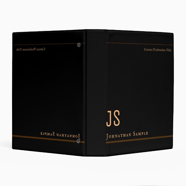 Professional Elegant Black and Gold Monogrammed Mini Binder (Background)