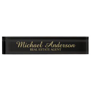 Professional Elegant Black and Gold Name Plate