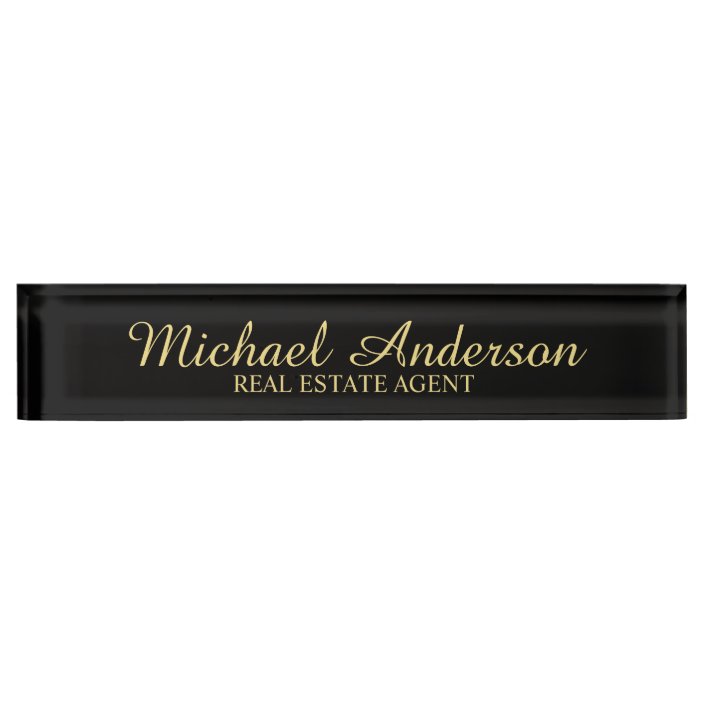 Professional Elegant Black and Gold Name Plate Zazzle