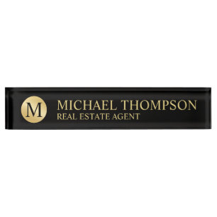 Professional Elegant Black and Gold Name Plate