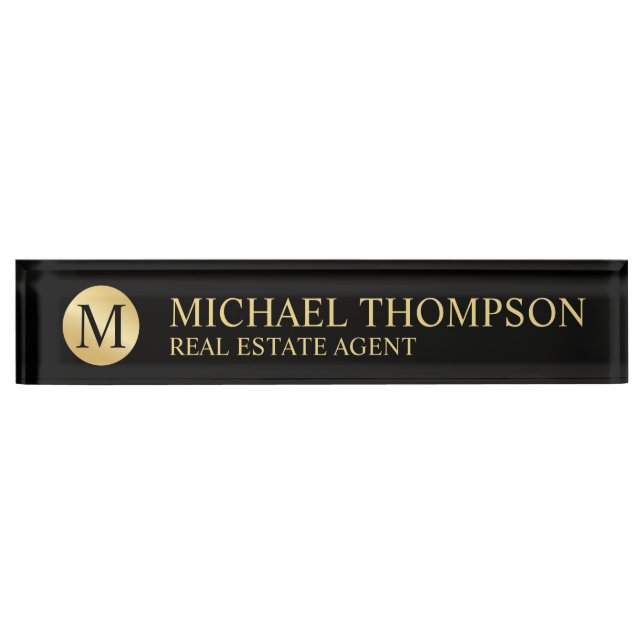 Professional Elegant Black and Gold Name Plate (Front)