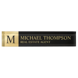 Professional Elegant Black and Gold Name Plate