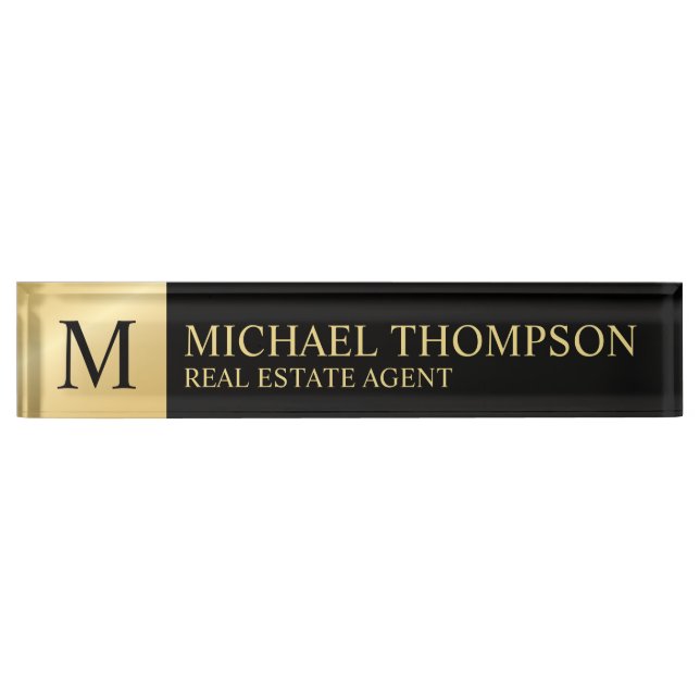 Professional Elegant Black and Gold Name Plate (Front)