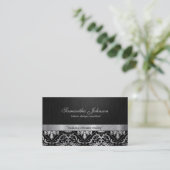 Professional Elegant Black and Silver Damask Business Card (Standing Front)