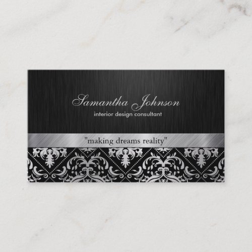 Professional Elegant Black and Silver Damask Business Card Templates