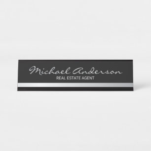 Professional Elegant Black and Silver Desk Name Plate