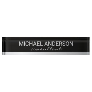 Professional Elegant Black and Silver Desk Name Plate