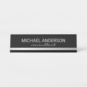 Professional Elegant Black and Silver Desk Name Plate
