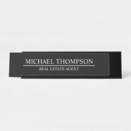 Professional Elegant Black and White Desk Name Plate | Zazzle