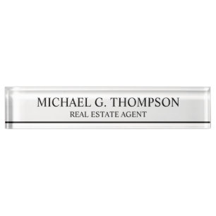 Professional Elegant Black and White Desk Name Plate