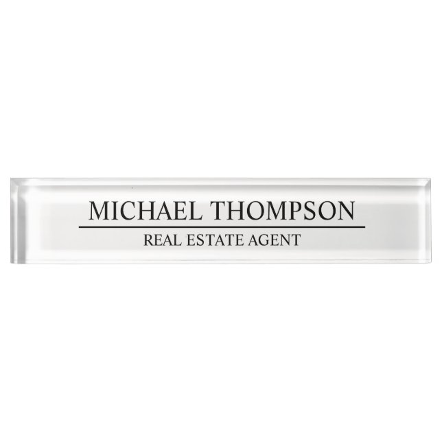 Professional Elegant Black and White Desk Name Plate (Front)