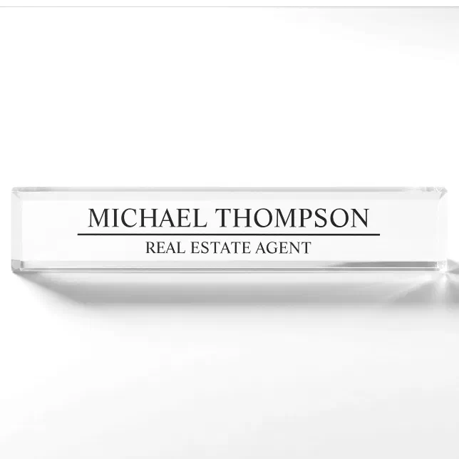 Professional Elegant Black and White Desk Name Plate | Zazzle