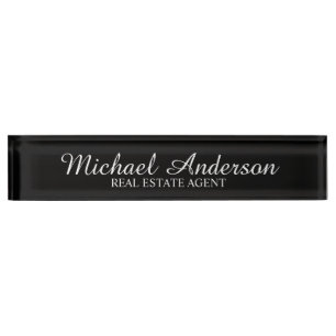 Professional Elegant Black and White Desk Name Plate