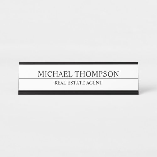 Professional Elegant Black and White Desk Name Plate