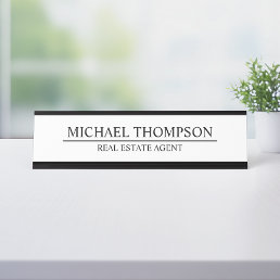 Professional Elegant Black and White Desk Name Plate