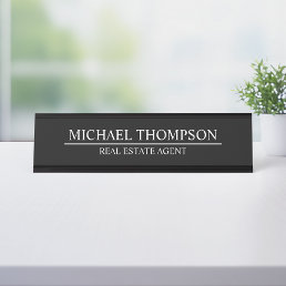 Professional Elegant Black and White Desk Name Plate