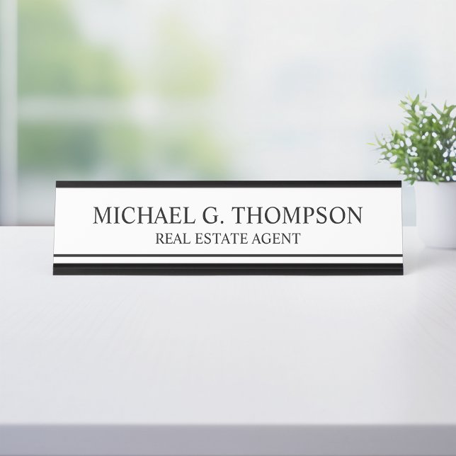 Professional Elegant Black and White Desk Name Plate (Creator Uploaded)
