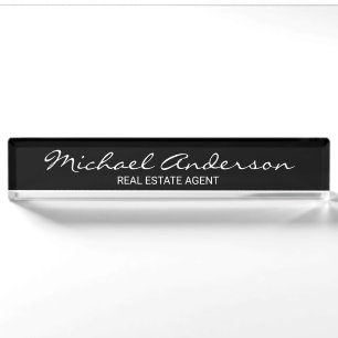 Professional Elegant Black and White Desk Name Plate