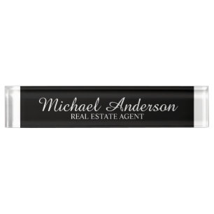 Professional Elegant Black and White Desk Name Plate