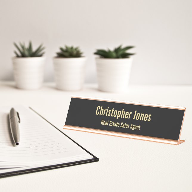 Professional Elegant Black Faux Gold Office Title Desk Name Plate (Professional Elegant Black Faux Gold Office Title Desk Name Plate)