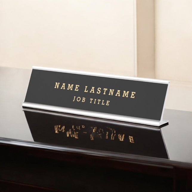 Professional Elegant Black Gold Desk Name Plate (Creator Uploaded)