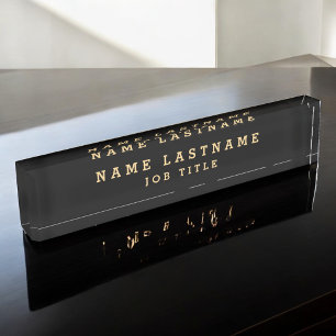 Professional Elegant Black Gold Desk Name Plate