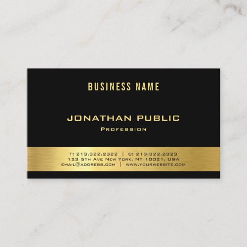 Professional Elegant Black Gold Modern Luxe Plain Business Card