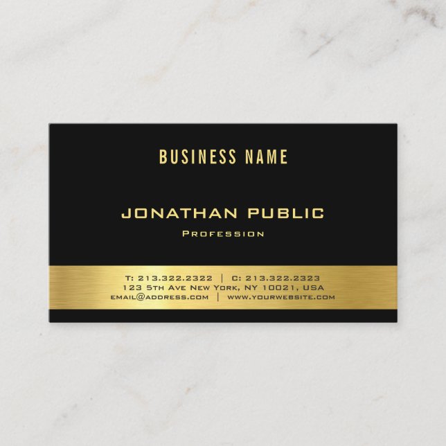 Professional Elegant Black Gold Modern Luxe Plain Business Card (Front)